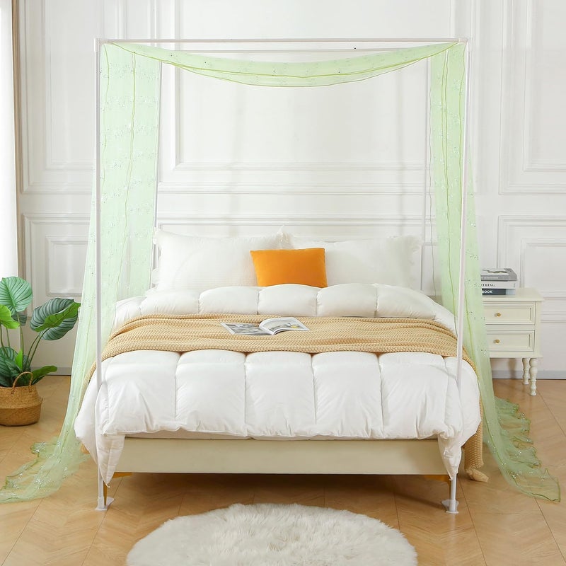 WANFASO Sage Sequins Queen Canopy Bed Curtains, Sheer Bed Canopy for Girls Adult Room Decor, Bed Canopy Scarf with Lights (2 Panel) - Image 4
